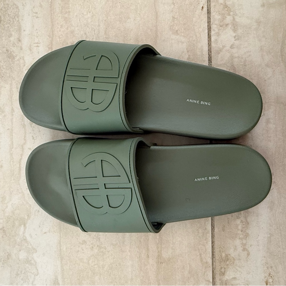 Anine Bing Green Slide Sandals
